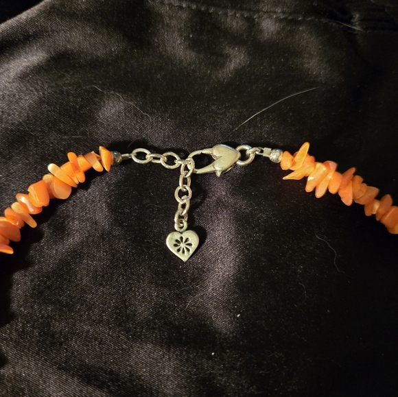 Vtg Orange Mother Of Pearl Carved Rose Pendent Necklace Stamped 925 w Earrings - Picture 6 of 9